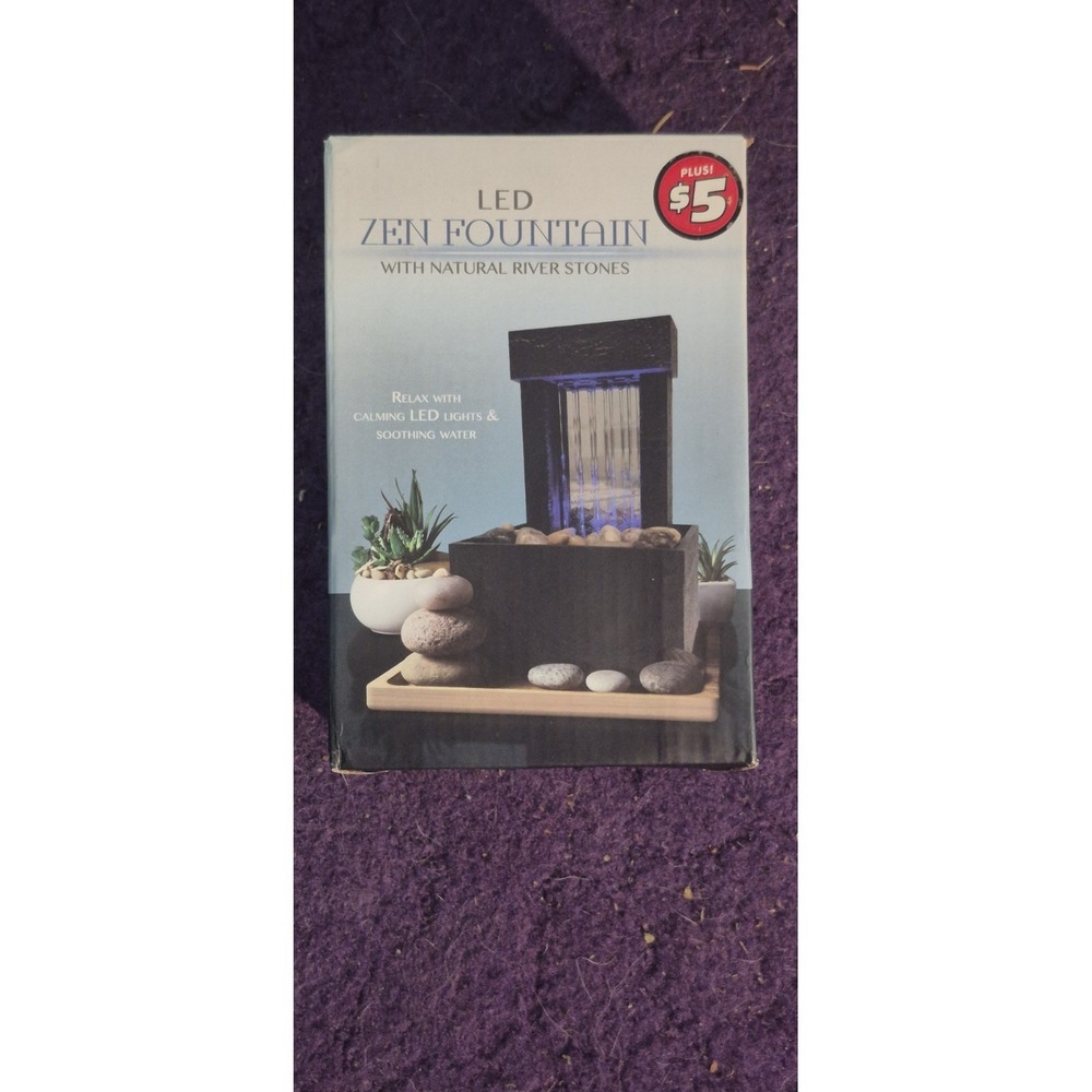 LED Zen Tabletop Water Fountain w/ Natural River Stones & Blue Light
